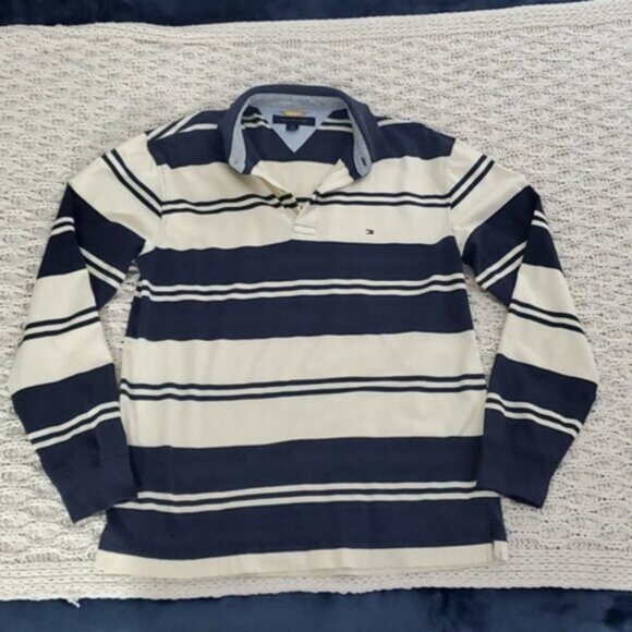 Tommy Hilfiger Cotton Polo Golf Shirt- Striped- M Loose Fit- Vintage - Picture 11 of 16